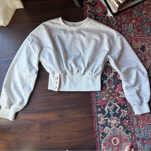 No brand listed Tops - Gray Cropped Sweatshirt with Button Detail